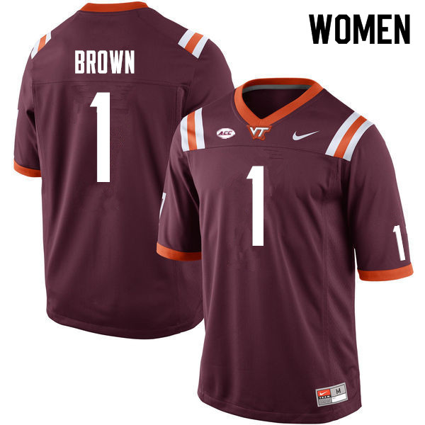 Women #1 Jason Brown Virginia Tech Hokies College Football Jerseys Sale-Maroon